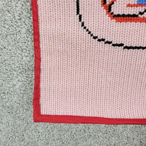 VTG Completed Needlepoint Christmas Stocking Kit Pink Wool Noel Santa Holiday